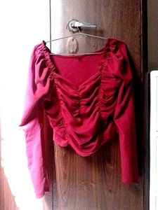 Red Ruched Long Sleeve Top❤️😍 wore only once