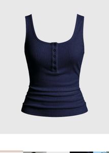 Navy Blue Ribbed Henley Tank Top
