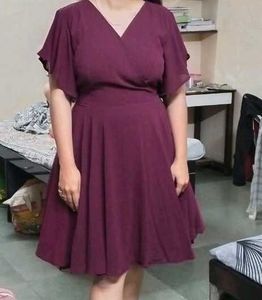 Elegant Plum Flutter Sleeve Dress