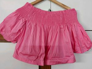 ZARA Pink Smocked Off-Shoulder Top