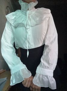 White Ruffled Neck Shirt