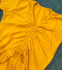 Yellow Ruched V-Neck Top