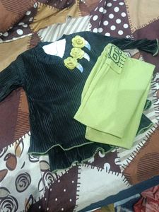 Chic Black Kurta Set with Green Pants