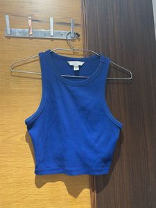 Blue Ribbed h&m Cropped Tank Top