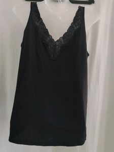 Black Lace Trim Tank Top