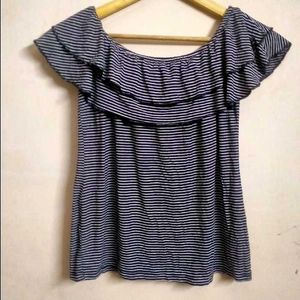 Bossini Off-Shoulder Striped Ruffle Top
