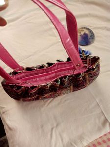 Cute Patchwork Handbag with Pom Po