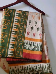 Vibrant Printed Silk Saree with XXL blouse
