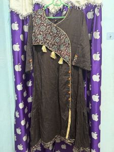Elegant Brown Kurta with Floral Print