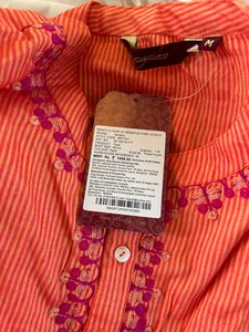 Coral Striped Embroidered Tunic