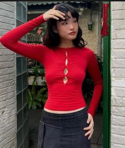 Red Long Sleeve Cut-Out Top