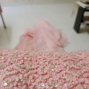 Elegant Pink Embellished Dress Fabric