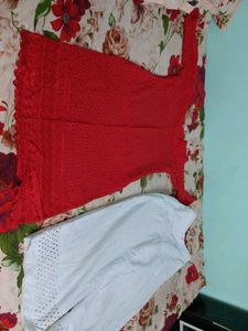 red and white plazo kurta set