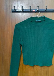 Green Ribbed Mock Neck Top