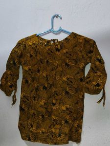 Yellow Floral Print Kurta Top