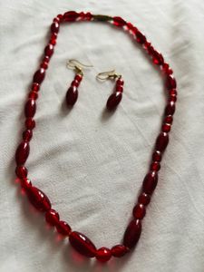 ❤️‍🔥Vintage Dark Red Beaded Necklace+Earring Set