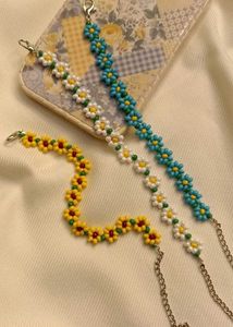 Flower beaded bracelet and ring combo