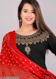 Beautiful Black Kurta Set with Red Dupatta