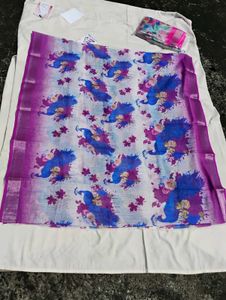 Peacock LINEN DIGITAL PRINT Saree