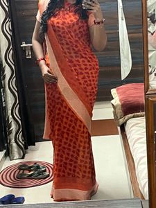 Elegant Orange Heart Print Saree