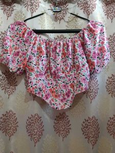 Floral Puff Sleeve Bardot Top