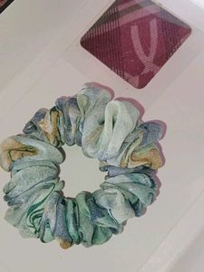 Blue and Green Floral Scrunchie