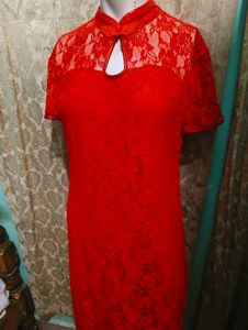 red lace qipao
