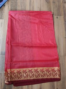 Elegant Red Saree Silk with Palm Border