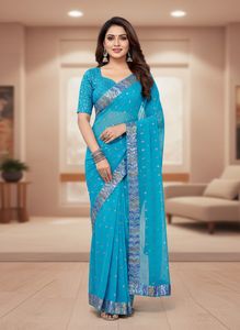 Blue Sequin Saree