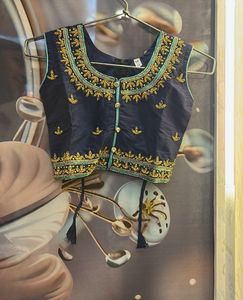 Elegant Navy Embroidered Blouse