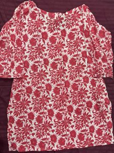 Red Floral Print Kurta