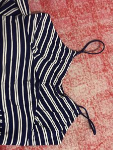 Navy Blue Striped Wide-Leg Jumpsuit (Size L)RIO