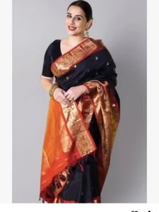 Elegant Black &amp; Orange Silk Saree