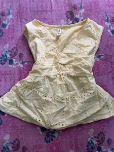 Chic Yellow Eyelet Top