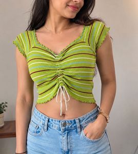 Trendy Ribbed Ruched Crop Top | Size S