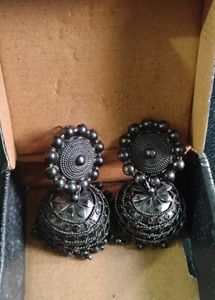 Oxidized Silver Jhumka Earrings