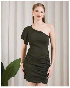 SHEIN One Shoulder ruffle sleeve Ruched bodycon Dr