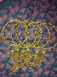 Set of Traditional Gold Bangles with Charms