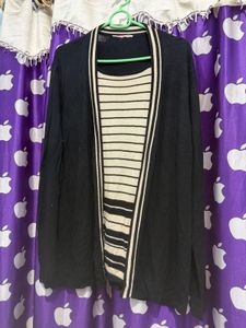 Chic Black & Cream Striped Cardigan