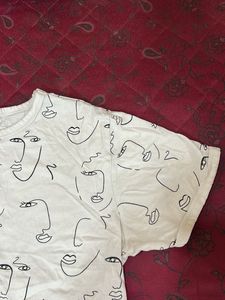 White Graphic T-Shirt with Abstract Faces