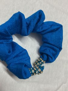 Blue Scrunchie with Embellishments