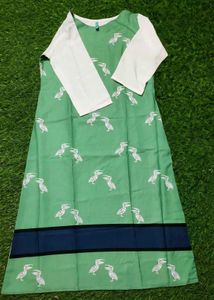 Janasya Green Flamingo Print Kurta - L Size - Whit