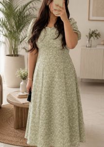 Light Green Floral Midi Dress