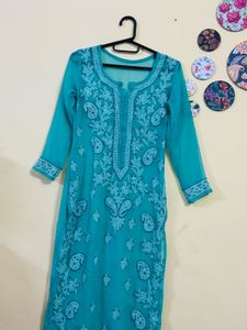 Beautiful Teal Chikankari Kurta