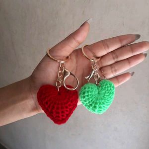 Red &amp; Green Knitted Heart Keychain Any-1