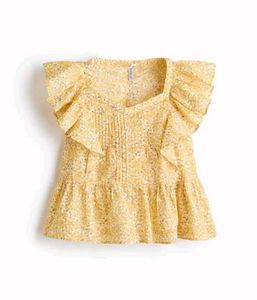 Yellow Floral Print Puff Sleeve Top