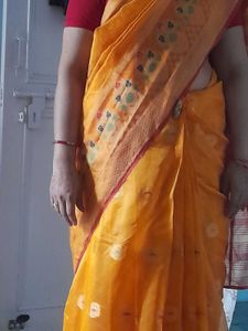 Vibrant Red &amp; Gold Silk Saree. without blouse