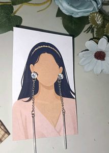 Dangling Bar &amp; Stone Drop Earrings
