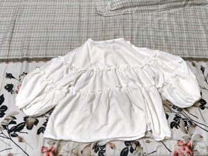 White Puff Sleeve Tiered Tunic Top
