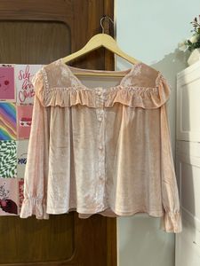Pink Velvet Ruffle Square Neck Top